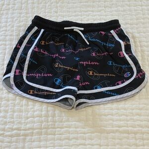 Champion Girls Black Shorts with Multicolor Logo